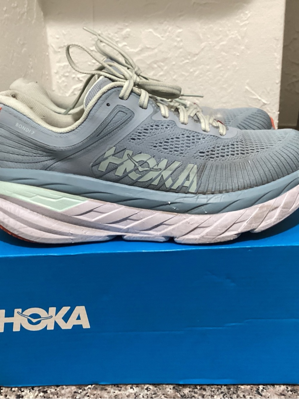 Hoka Women's Bondi 7 Pale Blue Athletic Running Shoes